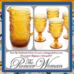 🦋♥️ RARE!! HTF!! Pioneer Woman Adeline Pitcher & 4 Glass Goblets Gift Set